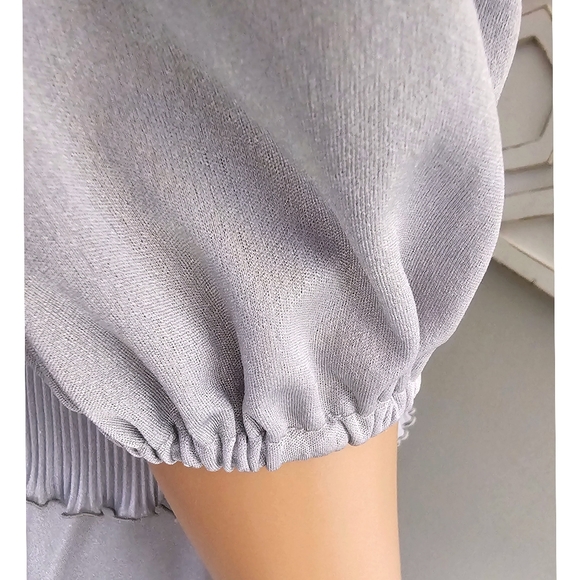 70's Vintage The Collection Silver Accordion Bodice Peplum A-Line Midi Dress - Picture 5 of 8